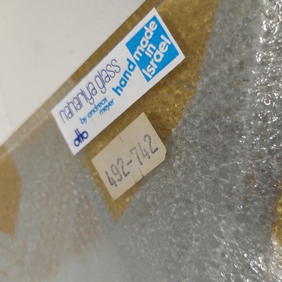 Handmade in Israel Naharlya Glass Tray Andreas Meyer Gold White Painted Art - Picture 8 of 8